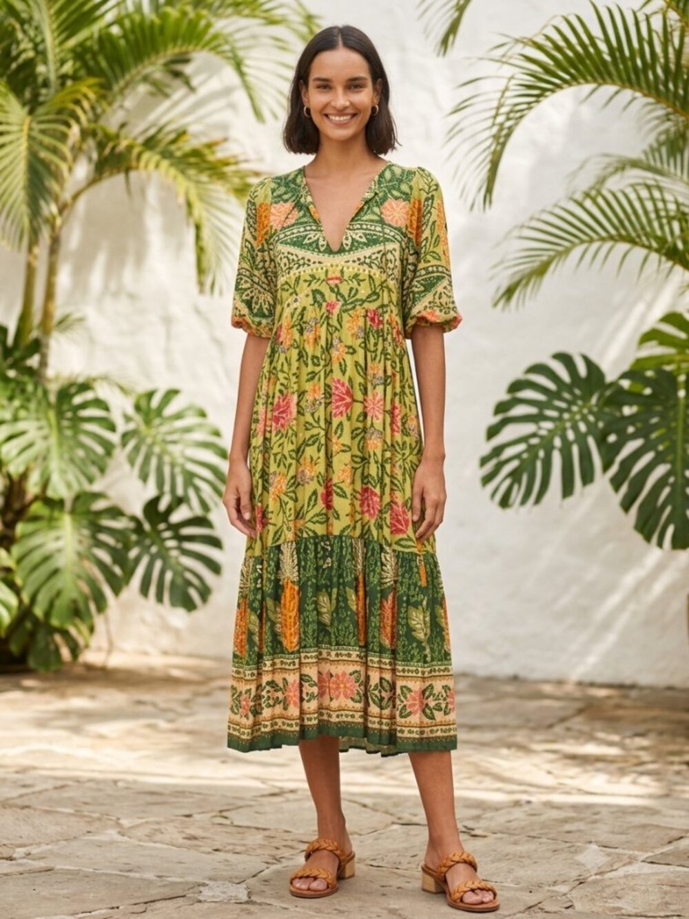 FARM Rio Green Pineapple Garden Cropped Maxi Dress NWT - Brazil Line Exclusive!